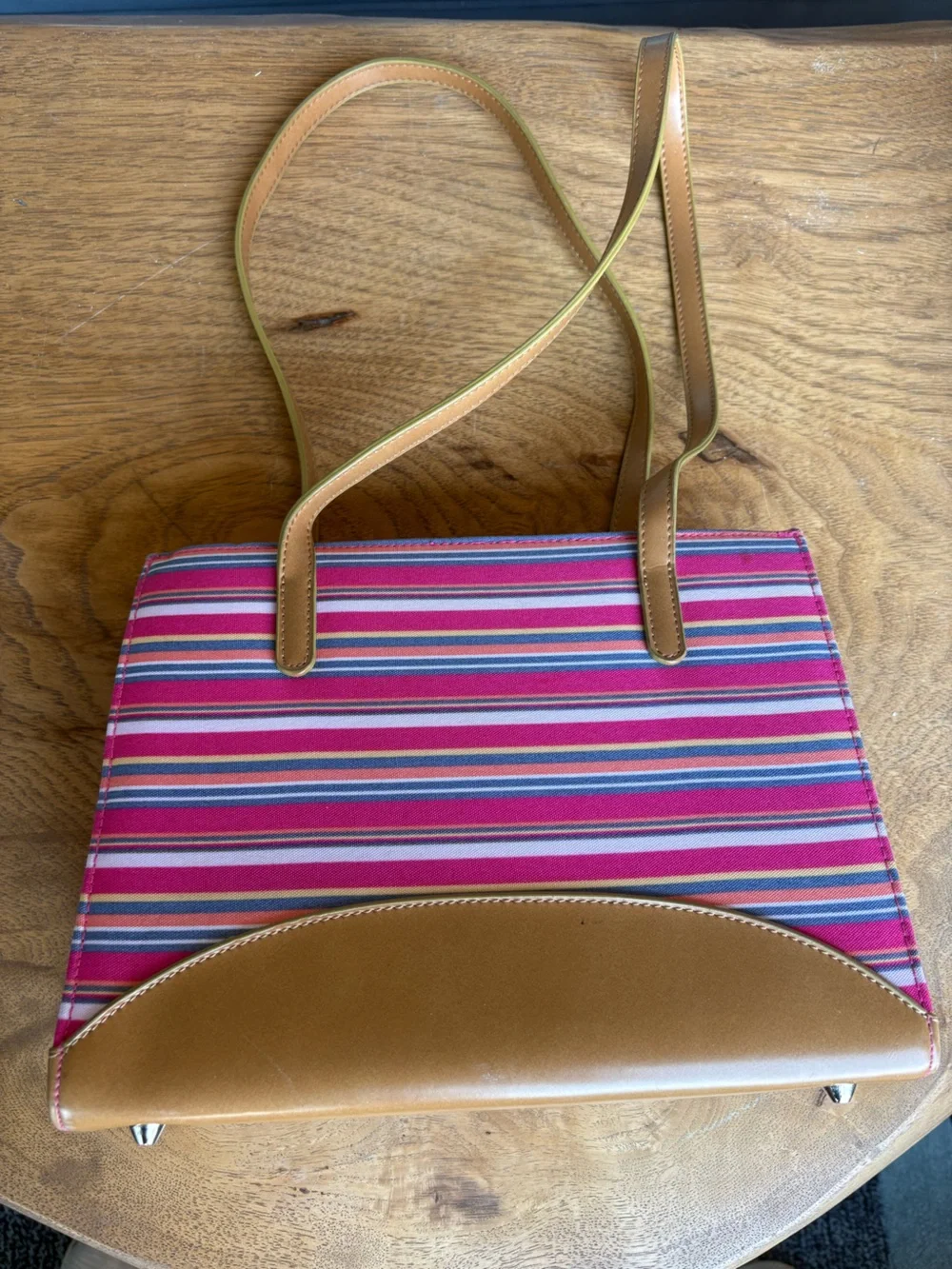 Kate Spade Striped Pink Canvas Tote with Tan Trim and Bow